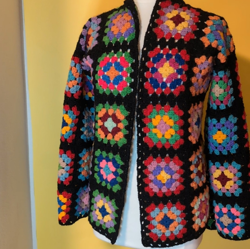 Granny Square Sweater Cardigan Upcycle